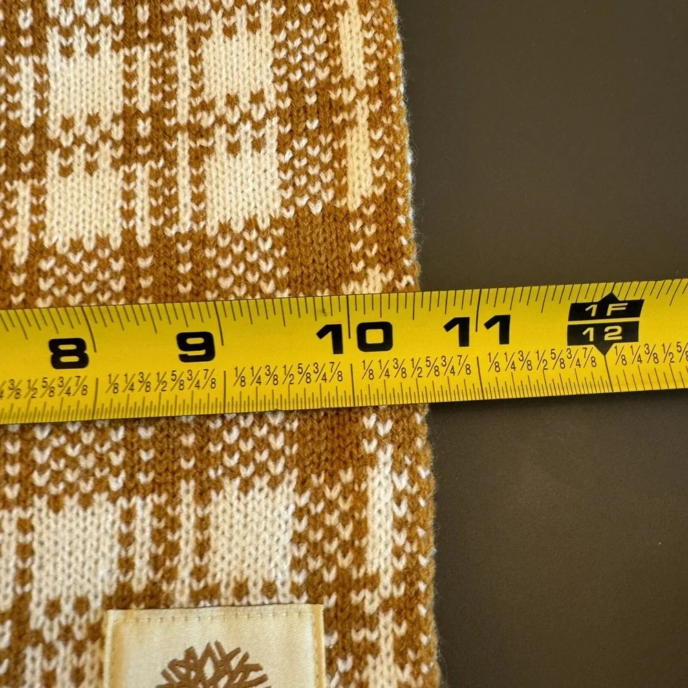 Timberland‎ Scarf Unisex OS Wheat Brown Plaid Knit Logo NEW